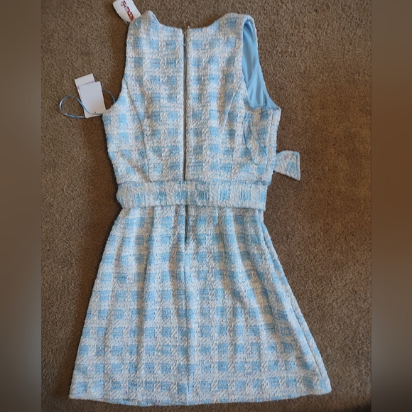 Taylor Light Blue and White  Tweed Belted Mini Dress Sz 6 NWT - Picture 8 of 10